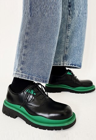CHUNKY SOLE HIGH FASHION SMART SHOES FAUX LEATHER BROGUES