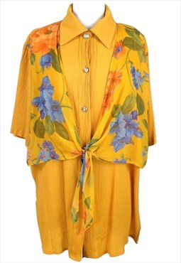 Vintage 80s Blouse Cottage Mustard Yellow Button Up