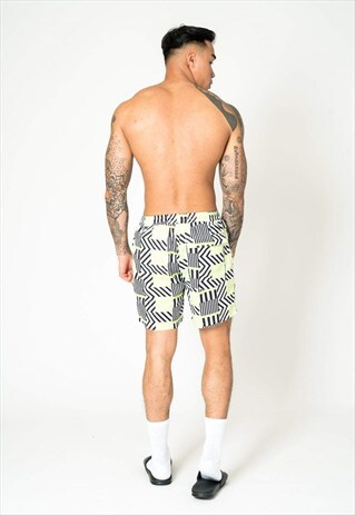 RELAXED FIT SHORTS IN LIME BLACK WITH GEO STRIPE