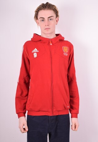 ADIDAS MENS VINTAGE HOODIE JACKET MEDIUM RED 90'S