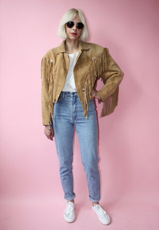 VINTAGE 80'S BEIGE SUEDE COWBOY LEATHER JACKET