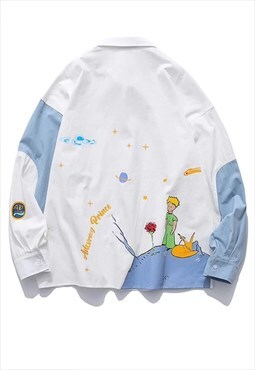 Little prince shirt Cartoon stitched Y2K top blouse white