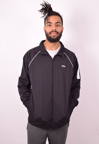 FILA MENS VINTAGE TRACKSUIT TOP JACKET XL BLACK 90S
