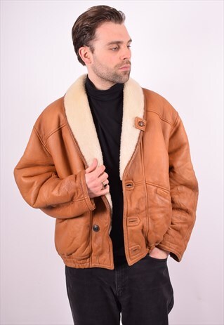 SHEARLING MENS VINTAGE SHERPA JACKET LARGE BROWN 90'S