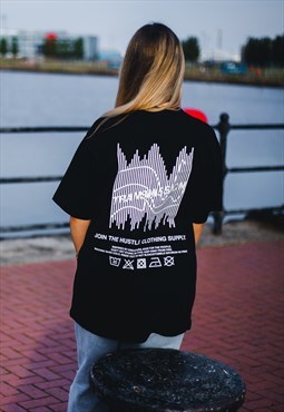 Black Oversized Transmission Streetwear Graphic T-Shirt