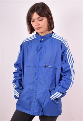 ADIDAS WOMENS VINTAGE RAIN JACKET LARGE BLUE 90S