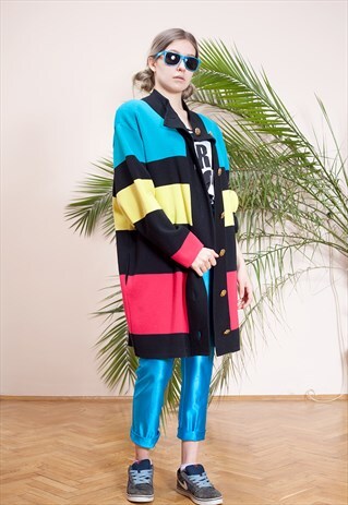 LONG, VINTAGE, COLOUR BLOCK CARDIGAN