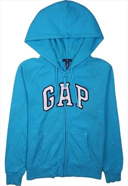 Vintage 90's Gap Hoodie Spellout Full Zip Up Blue Medium