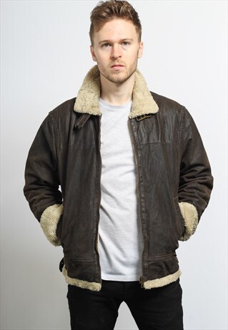 VINTAGE LEATHER AVIATOR FLEECE JACKET COAT