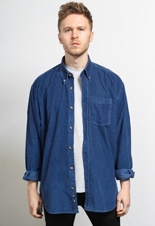 VINTAGE CORDUROY CORD SHIRT BLUE