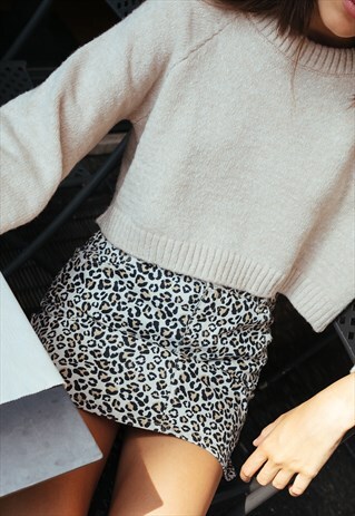 A-LINE SKIRT IN LEOPARD PATTERN - BEIGE AND BLACK