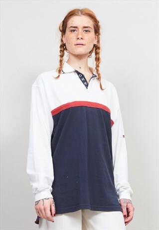 VINTAGE 90'S TRICOLOUR TOMMY HILFIGER POLO SWEATER