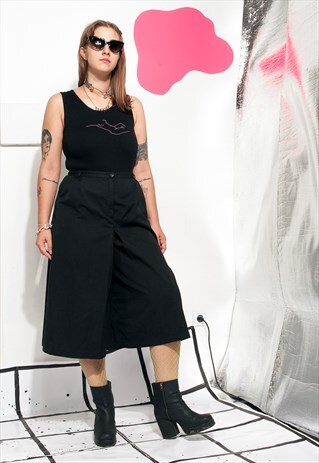 VINTAGE TROUSERS 90S HIGH-WAISTED WIDE-LEG CULOTTES IN BLACK