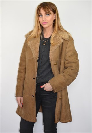 VINTAGE 70S LIGHT BROWN SHEEPSKIN SHEARLING COAT