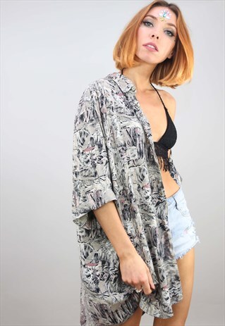 VINTAGE 80S 90S OVERSIZED SHORT SLEEVE PATTERNED SHIRT