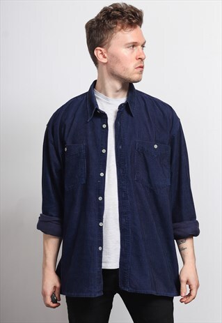 VINTAGE CORDUROY CORD SHIRT BLUE