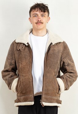 Vintage 90's Men B-3 Style Sheepskin Jacket in Brown