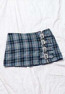 Vintage Y2K Cyber Grunge Micro Skirt in Blue Plaid