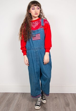 VINTAGE DENIM USA EMBROIDERED DUNGAREES