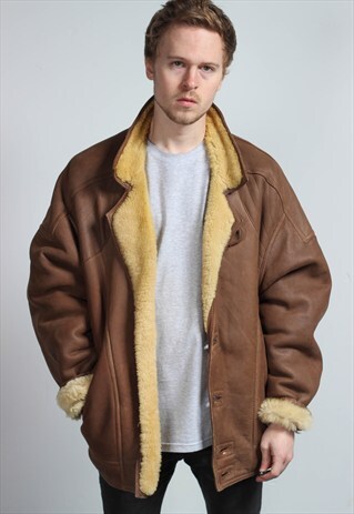 VINTAGE OVERSIZED LEATHER SHEARLING JACKET