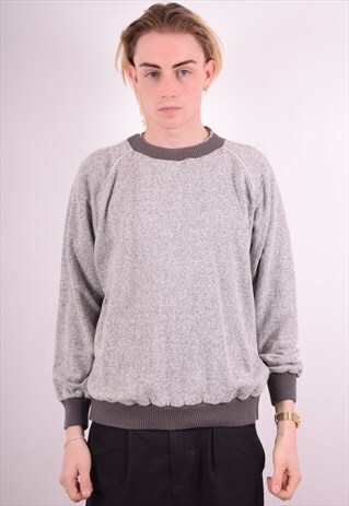 MENS VINTAGE SWEATSHIRT JUMPER LARGE GREY 90S
