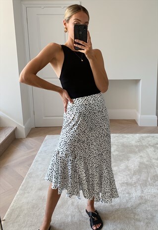 ASYMMETRIC MIDI SKIRT - POLKA DOT