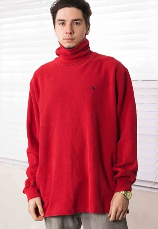 VINTAGE POLO RALPH LAUREN ROLL NECK JUMPER LOGO 90S XL 28.6