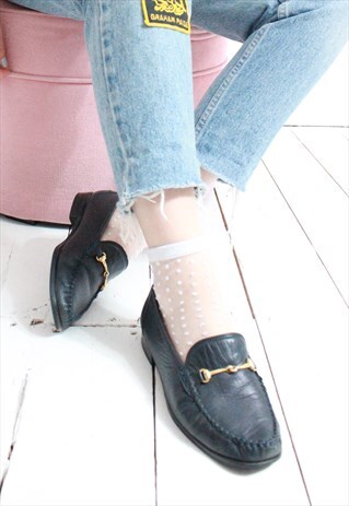 VINTAGE 90S NAVY BLUE SOFT LEATHER LOAFERS
