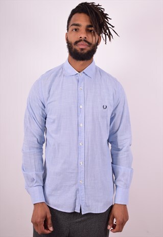 FRED PERRY MENS VINTAGE SHIRT LARGE BLUE 90S
