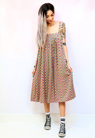 1970S VINTAGE MULTICOLOURED MIDI CACOON DRESS