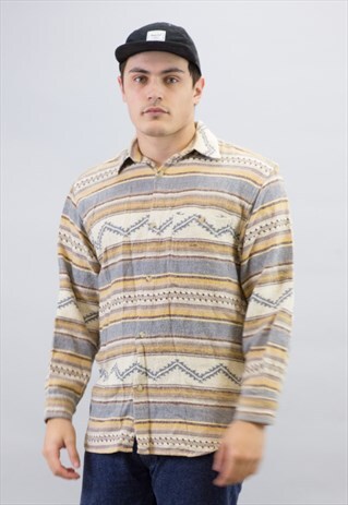 VINTAGE YELLOW & GREY AZTEC STYLE SHIRT