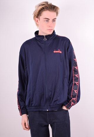 DIADORA MENS VINTAGE TRACKSUIT TOP JACKET LARGE NAVY 90'S