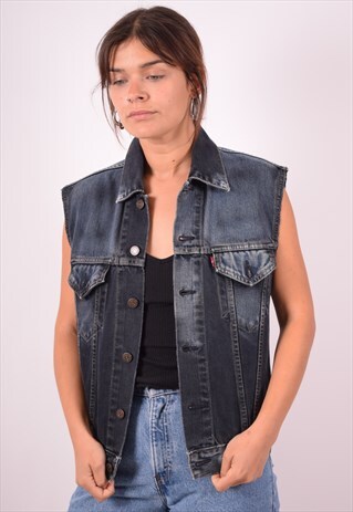 LEVI'S WOMENS VINTAGE DENIM GILET SMALL NAVY BLUE 90S