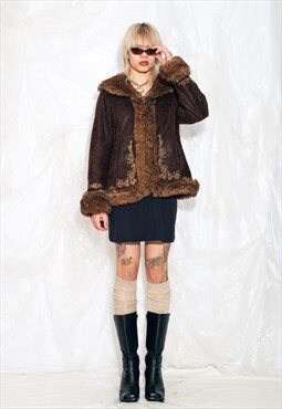 Vintage Y2K Penny Lane Coat in Brown Faux Fur Shearling