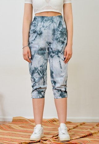TIE DYE SHORTS SUPER HIGH WAIST VINTAGE CAPRI PANTS M