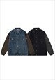 FAUX LEATHER SLEEVES DENIM JACKET UTILITY BOMBER PUNK COAT