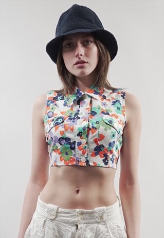 VINTAGE 90'S BENETTON CROP MULTICOLOUR FLORAL VEST