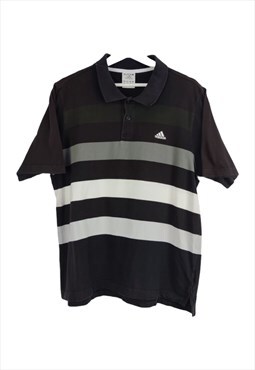 Vintage Adidas Polo Shirt Stripped in Black L