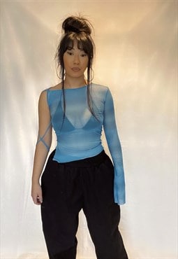 SY Blue mesh one sleeve top