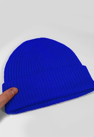 SKI TRAWLER KNITTED RIBBED BEANIE HAT - ROYAL BLUE