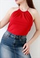 90S VINTAGE CAMI TOP SLEEVELESS STRAPPY RED M UK 12