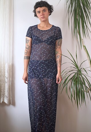 FESTIVAL DARK BLUE MAXI LONG DRESS TWO-PIECES TRANSPARENT