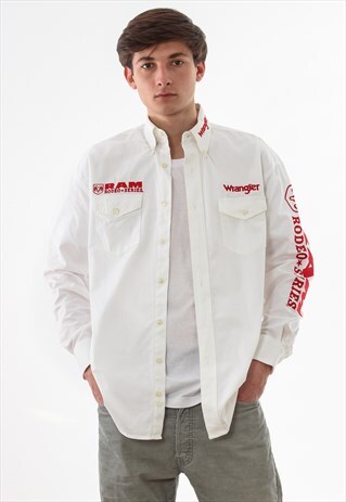 VINTAGE WRANGLER RAM RODEO SERIES WHITE LONG SLEEVE