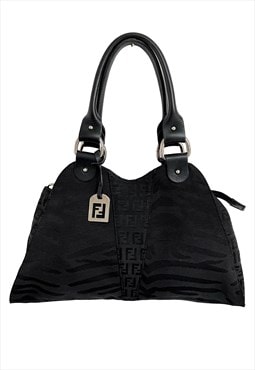 Fendi Shoulder Bag Black Zucca Zucchino FF Logo Zebra Print 