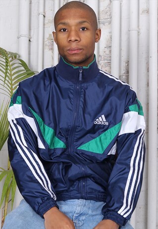 VINTAGE ADIDAS LOGO THREE STRIPE TRACK JACKET BLUE GREEN