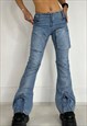 VINTAGE 90S JEANS UTILITY CARGO BOOTCUT FLARE ZIPS GRUNGE 