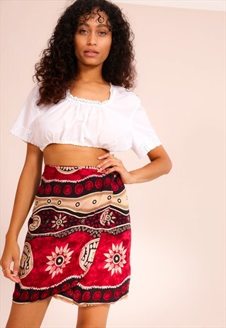 VINTAGE 90S WRAP FRONT SKIRT IN ABSTRACT STRIPE PRINT