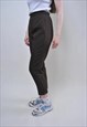 VINTAGE BROWN CROPPED PANTS, RETRO STRAIGHT TROUSERS 