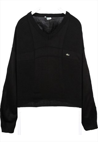 VINTAGE 90'S LACOSTE JUMPER V NECK KNITTED LONG SLEEVE BLACK