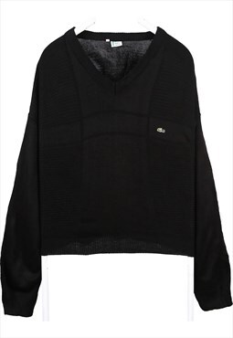 Vintage 90's Lacoste Jumper V Neck Knitted Long Sleeve Black